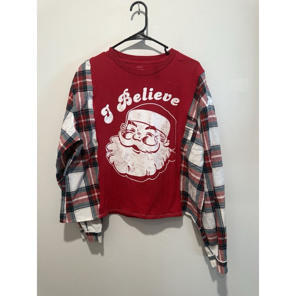 Rework Upcycle Grunge Oversize Santa Cozy Winter Christmas Top S/M